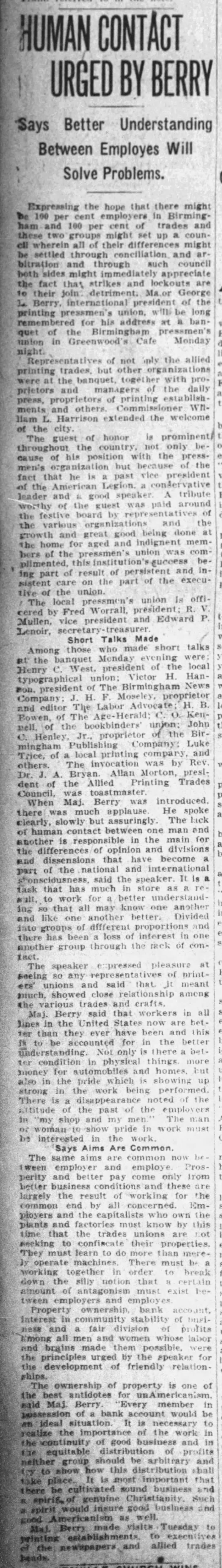 Human Contact Urged By Berry